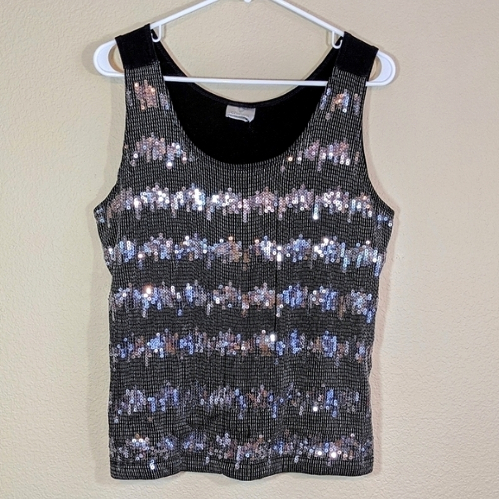 Black and Silver Sequins Sleeveless Top by Chico's